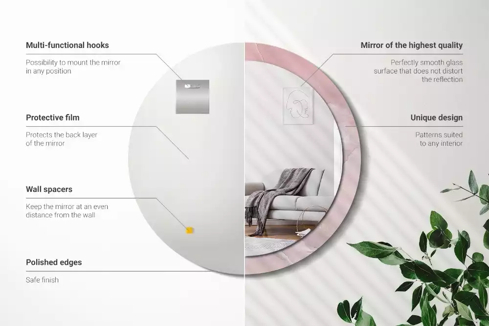 Oglindă rotundă ramă cu imprimeu Piatră roz