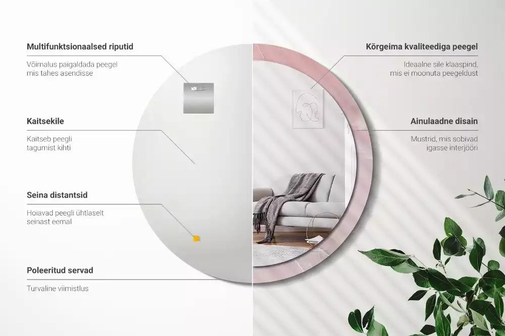 Oglindă rotundă ramă cu imprimeu Piatră roz