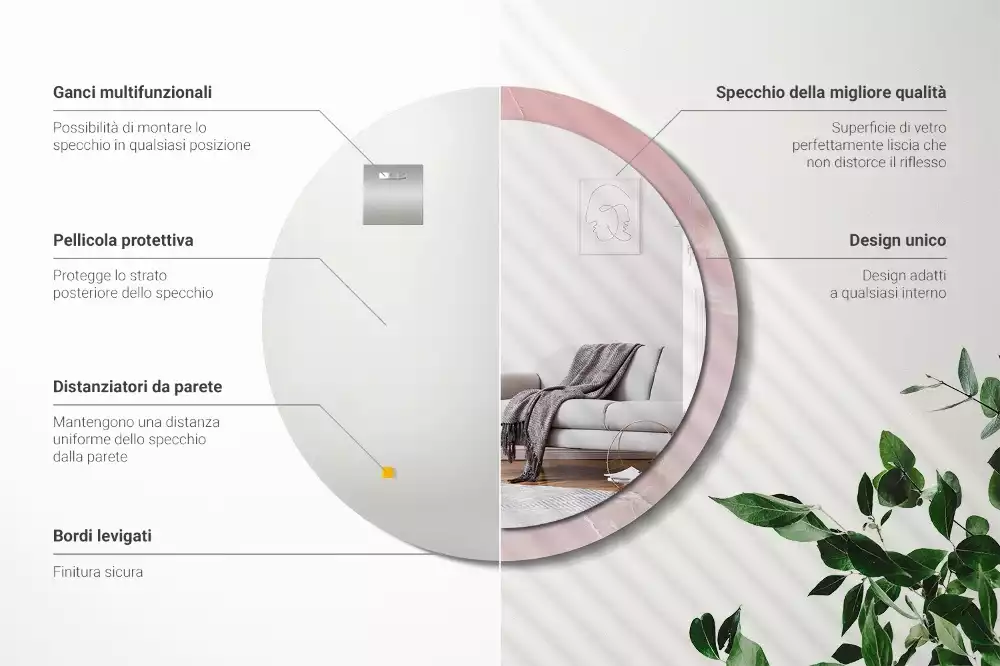 Oglindă rotundă ramă cu imprimeu Piatră roz