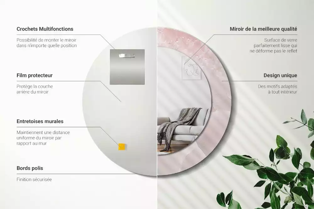 Oglindă rotundă ramă cu imprimeu Piatră roz