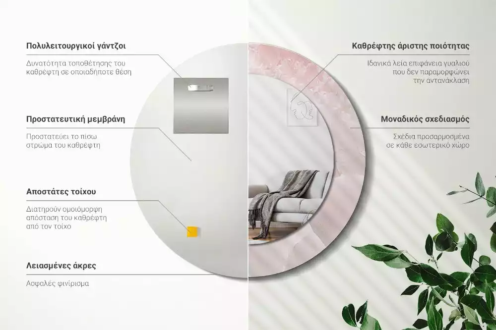 Oglindă rotundă ramă cu imprimeu Piatră roz