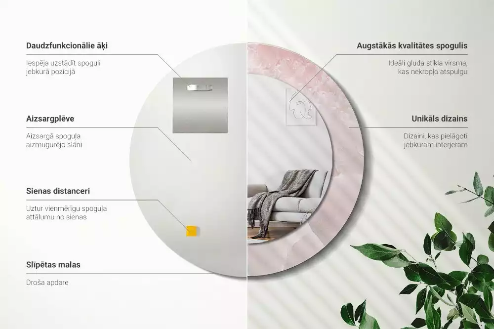 Oglindă rotundă ramă cu imprimeu Piatră roz