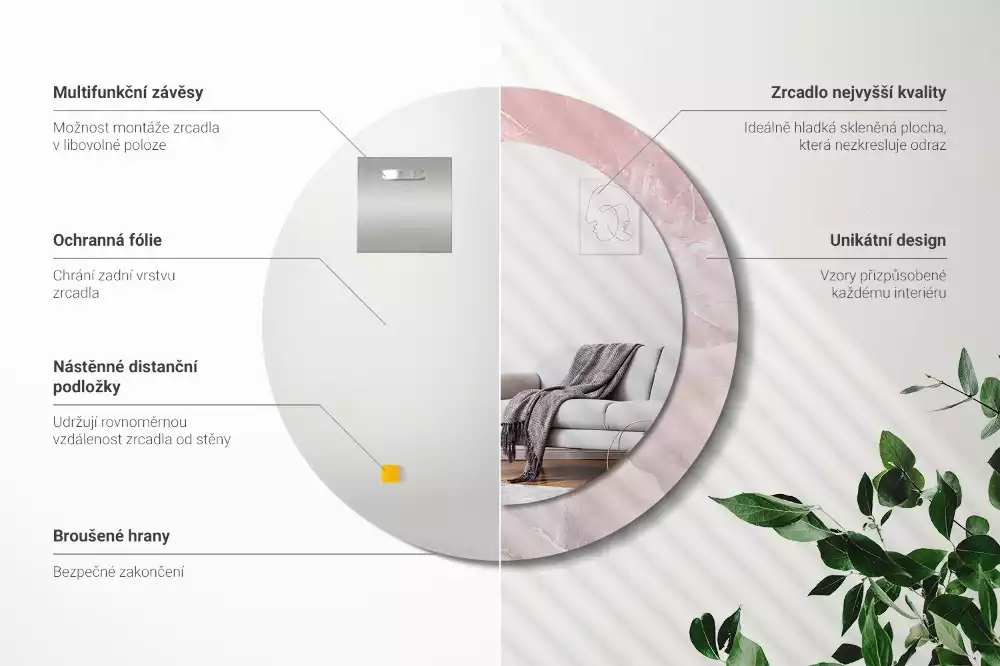 Oglindă rotundă ramă cu imprimeu Piatră roz