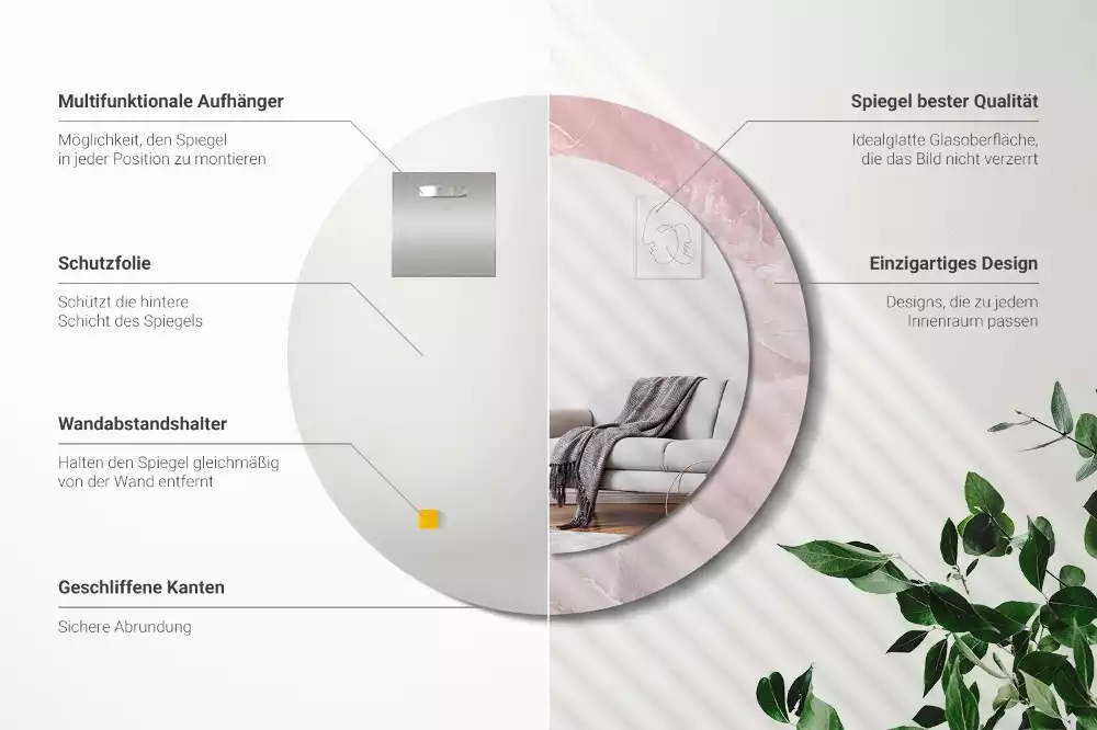 Oglindă rotundă ramă cu imprimeu Piatră roz