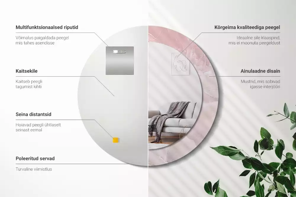 Oglindă rotundă ramă cu imprimeu Piatră roz