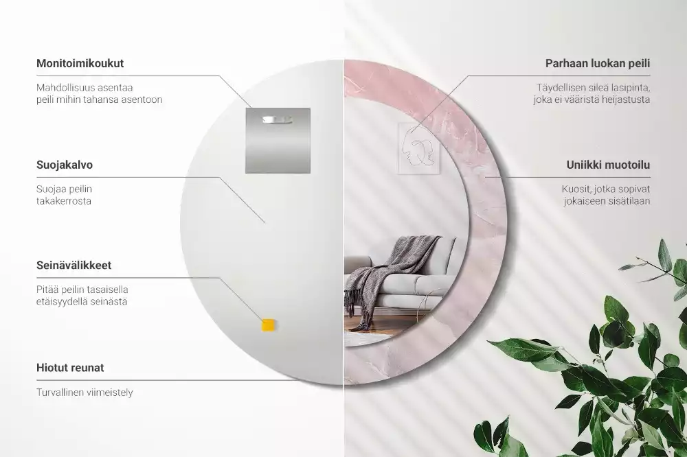 Oglindă rotundă ramă cu imprimeu Piatră roz