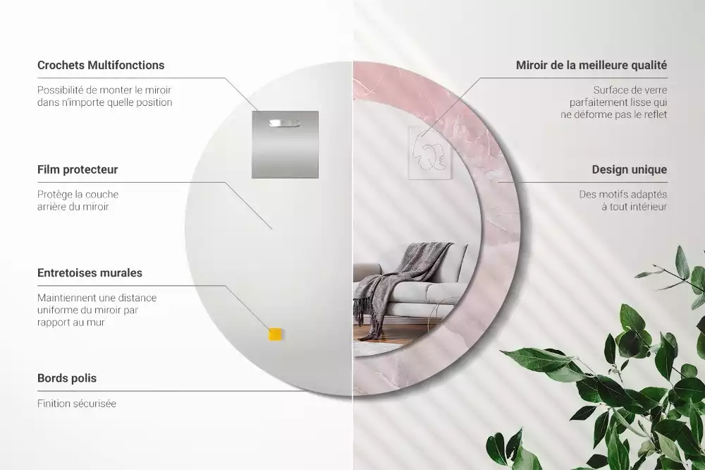 Oglindă rotundă ramă cu imprimeu Piatră roz