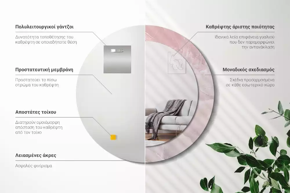 Oglindă rotundă ramă cu imprimeu Piatră roz