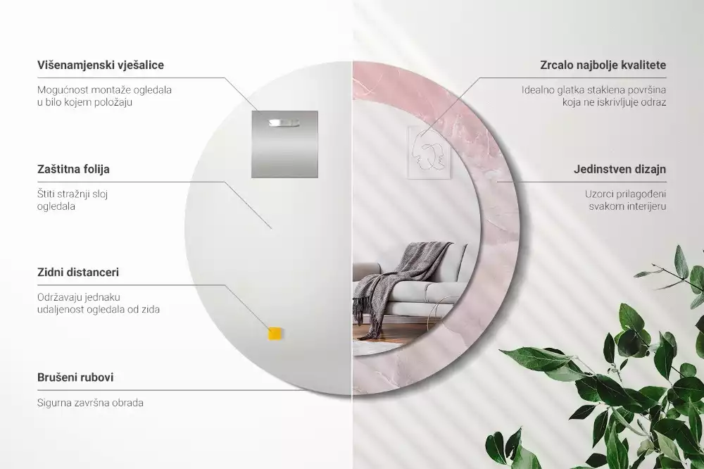 Oglindă rotundă ramă cu imprimeu Piatră roz