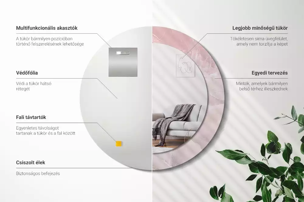 Oglindă rotundă ramă cu imprimeu Piatră roz