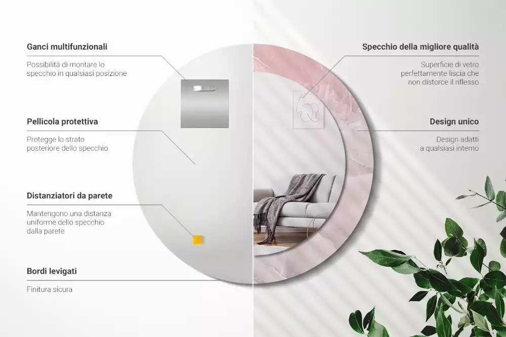 Oglindă rotundă ramă cu imprimeu Piatră roz