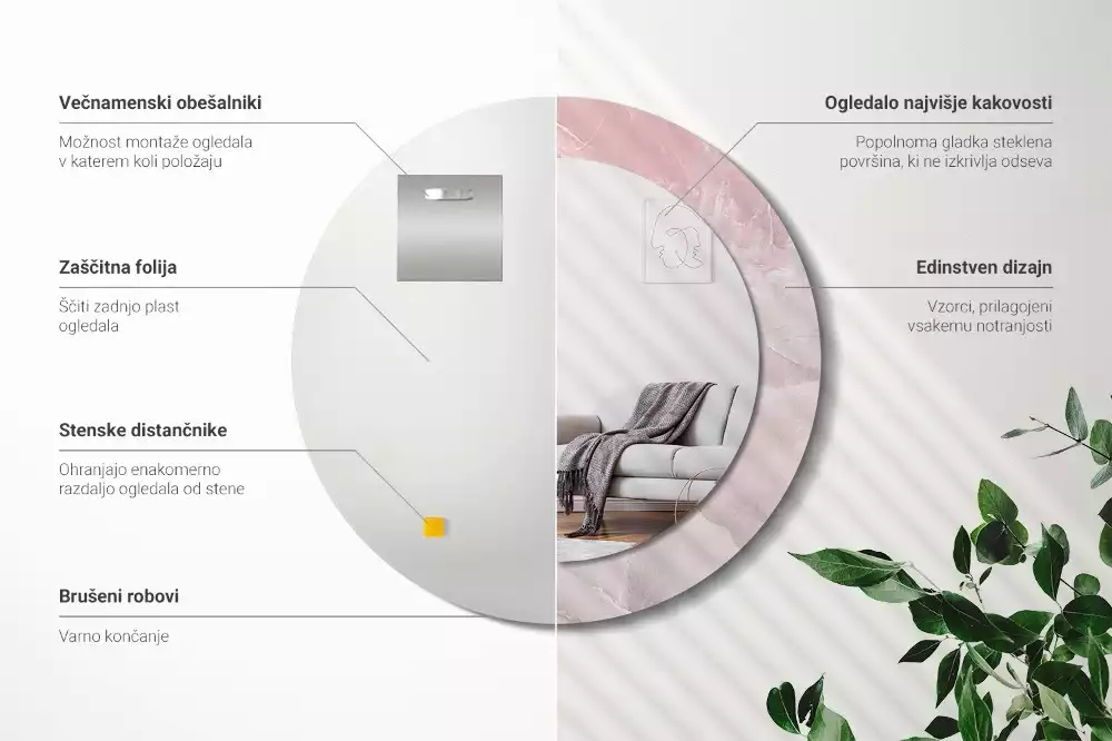 Oglindă rotundă ramă cu imprimeu Piatră roz