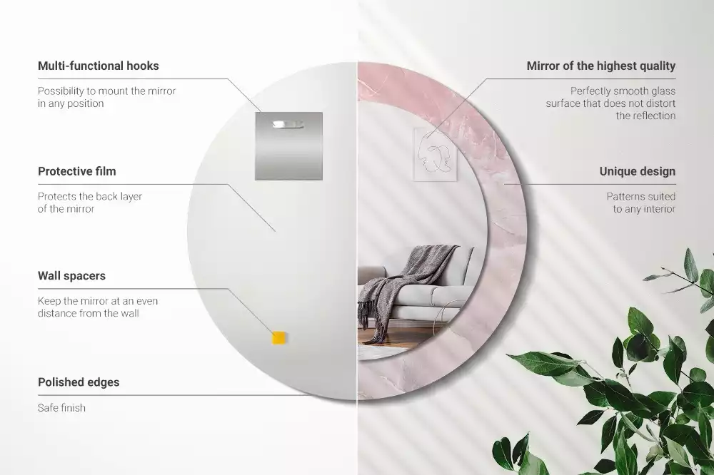 Oglindă rotundă ramă cu imprimeu Piatră roz