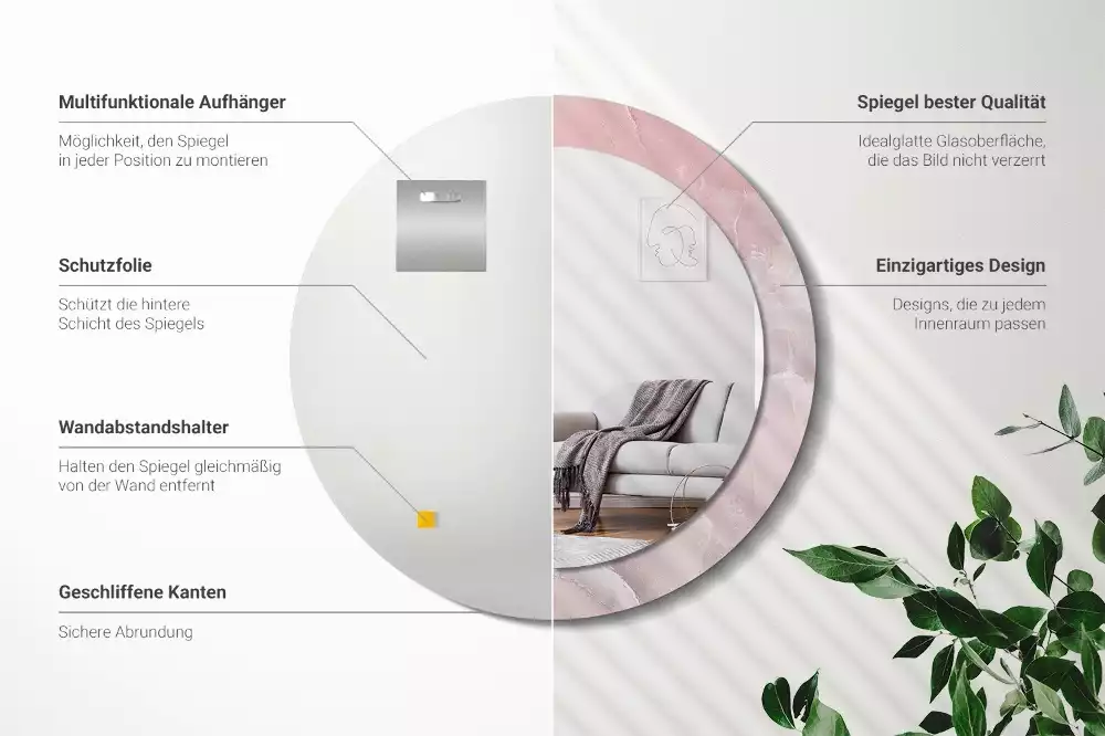 Oglindă rotundă ramă cu imprimeu Piatră roz