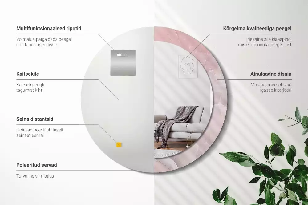 Oglindă rotundă ramă cu imprimeu Piatră roz