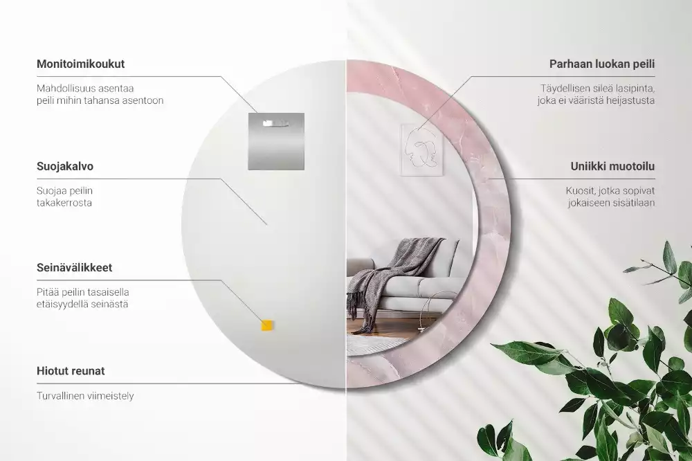 Oglindă rotundă ramă cu imprimeu Piatră roz