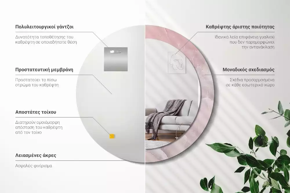 Oglindă rotundă ramă cu imprimeu Piatră roz