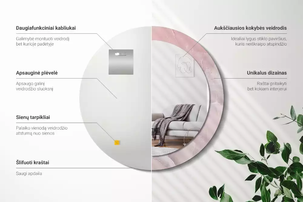 Oglindă rotundă ramă cu imprimeu Piatră roz