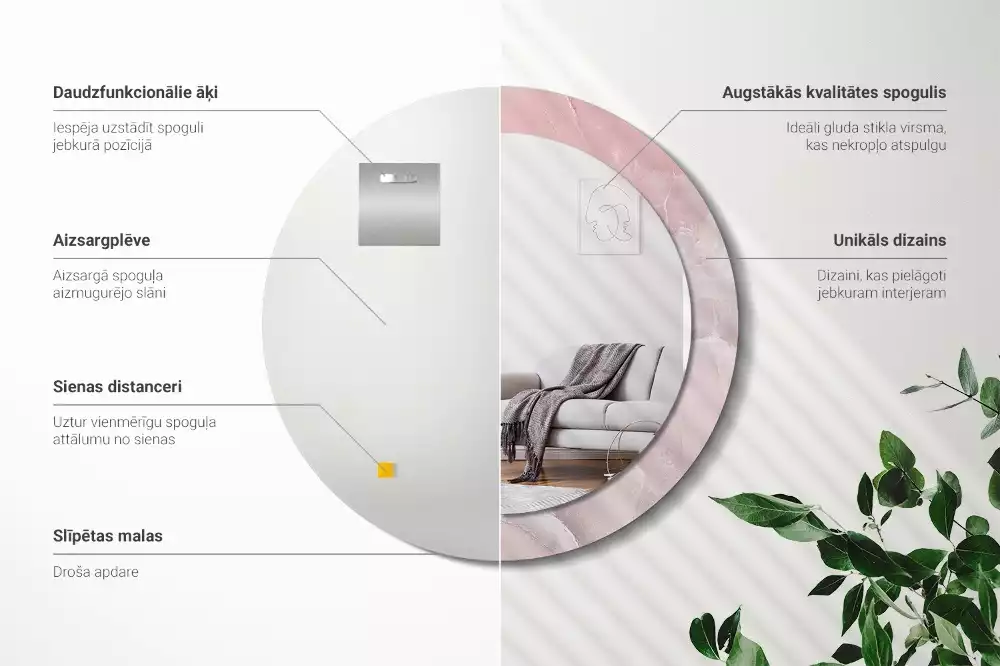 Oglindă rotundă ramă cu imprimeu Piatră roz