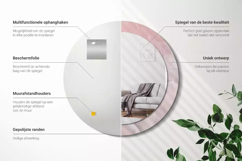 Oglindă rotundă ramă cu imprimeu Piatră roz