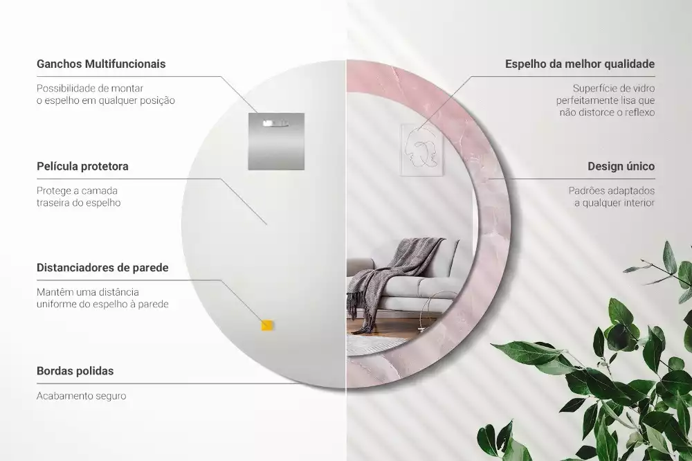 Oglindă rotundă ramă cu imprimeu Piatră roz