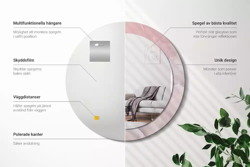 Oglindă rotundă ramă cu imprimeu Piatră roz