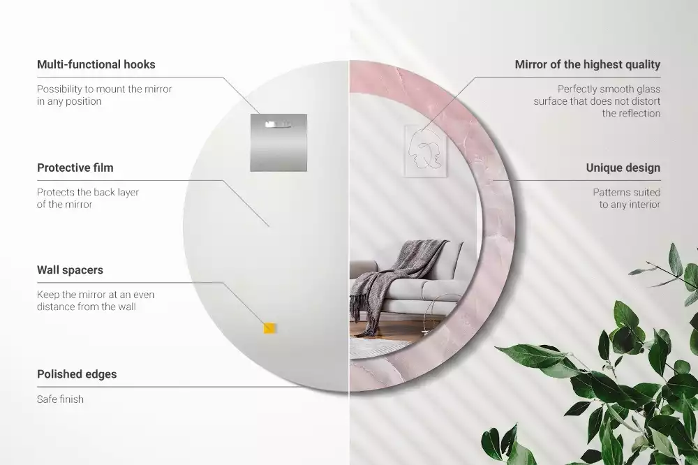 Oglindă rotundă ramă cu imprimeu Piatră roz