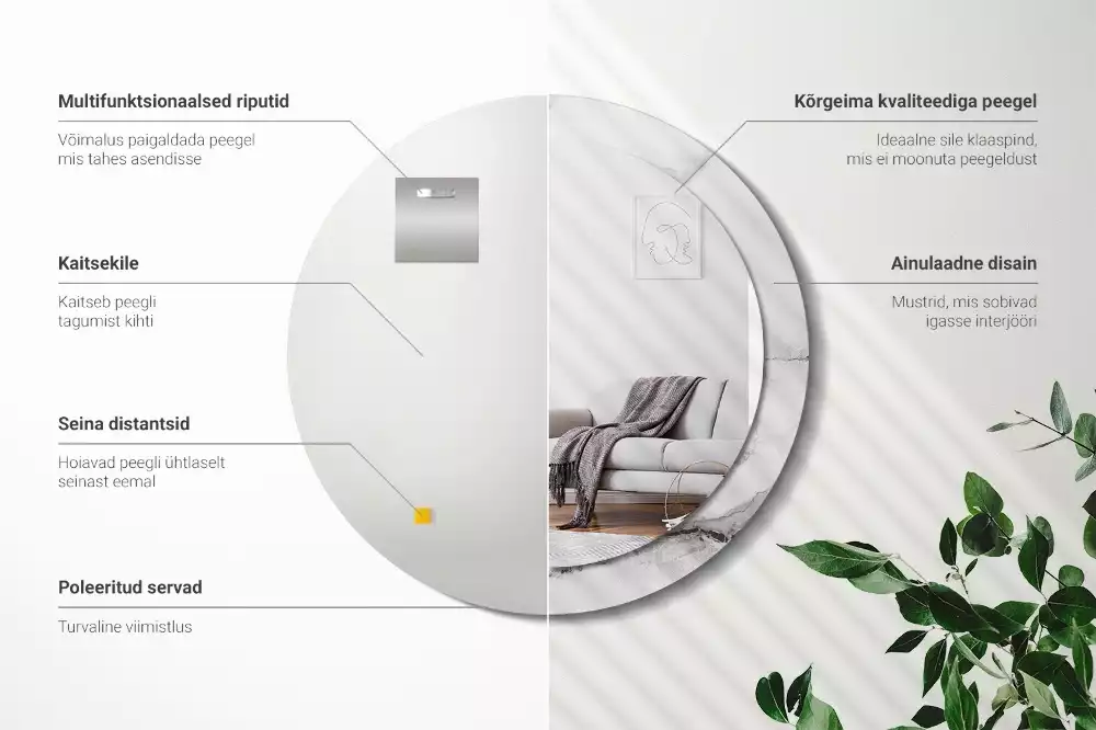 Oglindă rotundă ramă cu imprimeu Marmură albă