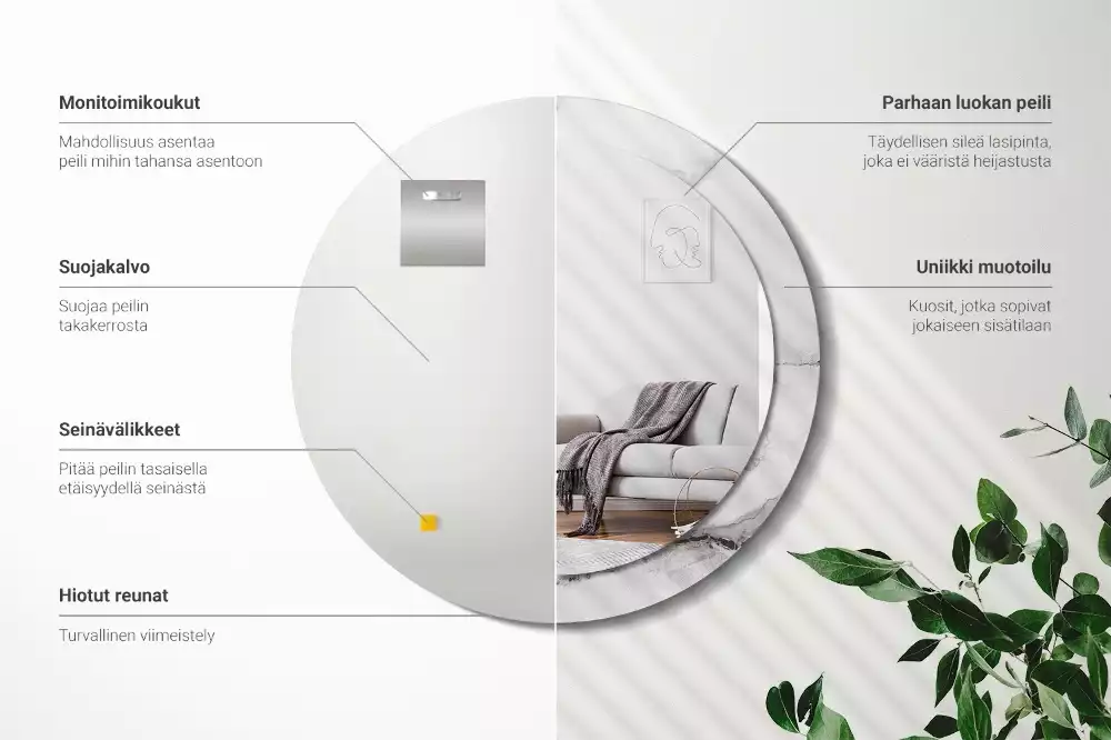 Oglindă rotundă ramă cu imprimeu Marmură albă