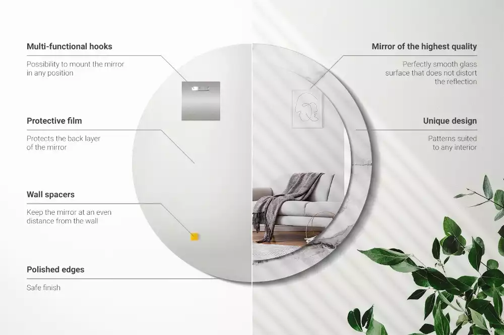 Oglindă rotundă ramă cu imprimeu Marmură albă