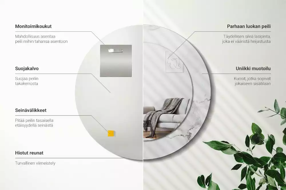 Oglindă rotundă ramă cu imprimeu Marmură albă