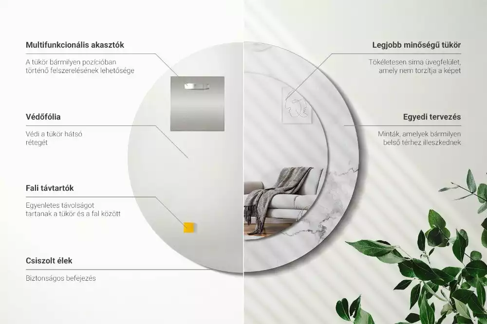 Oglindă rotundă ramă cu imprimeu Marmură albă