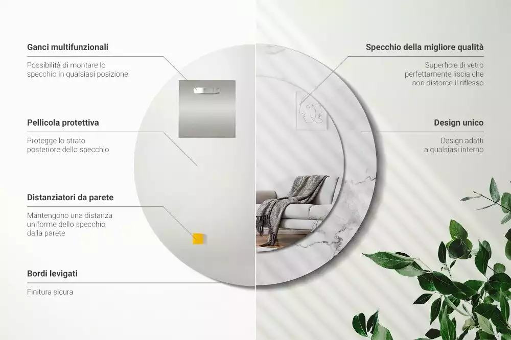 Oglindă rotundă ramă cu imprimeu Marmură albă