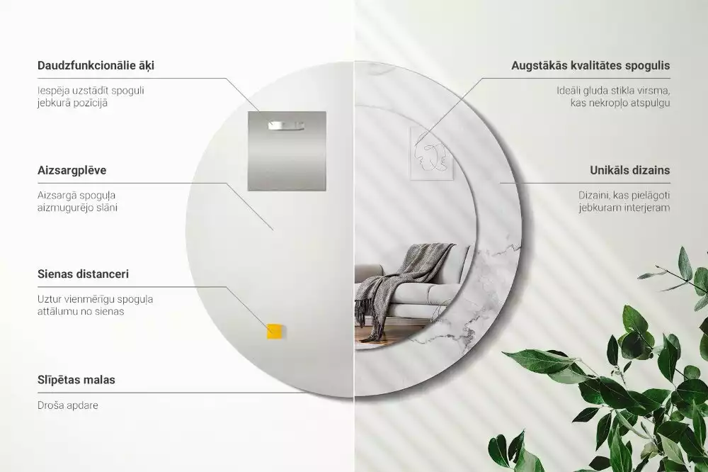 Oglindă rotundă ramă cu imprimeu Marmură albă