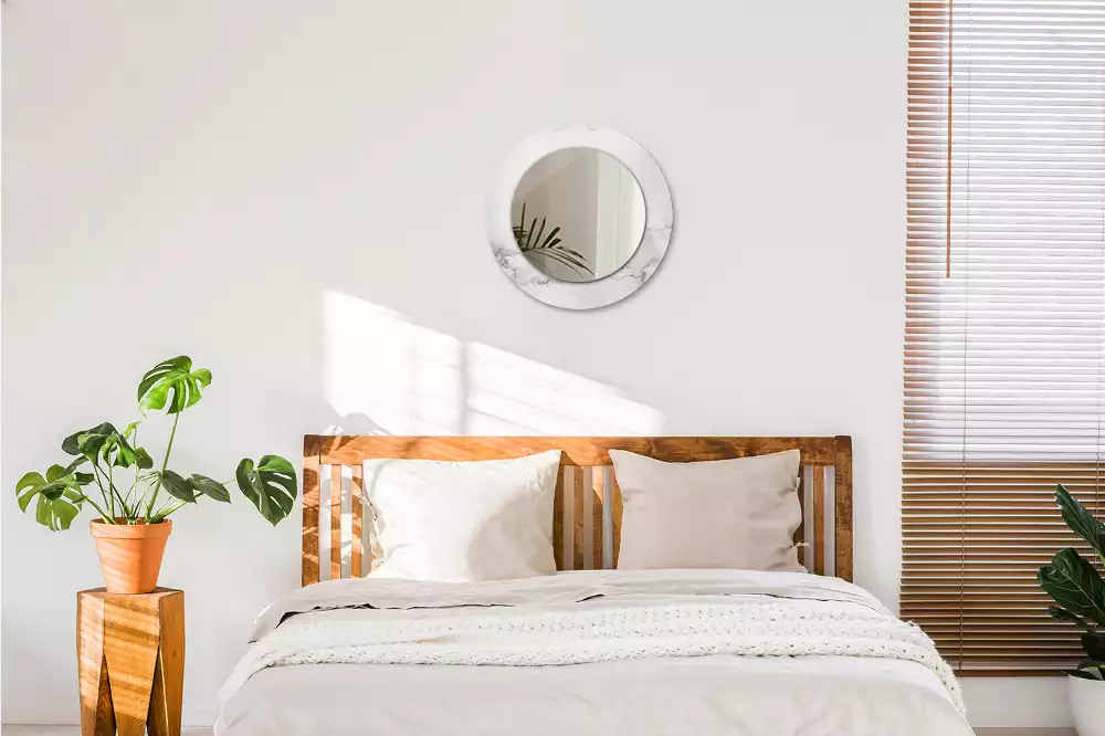 Oglindă rotundă ramă cu imprimeu Marmură albă