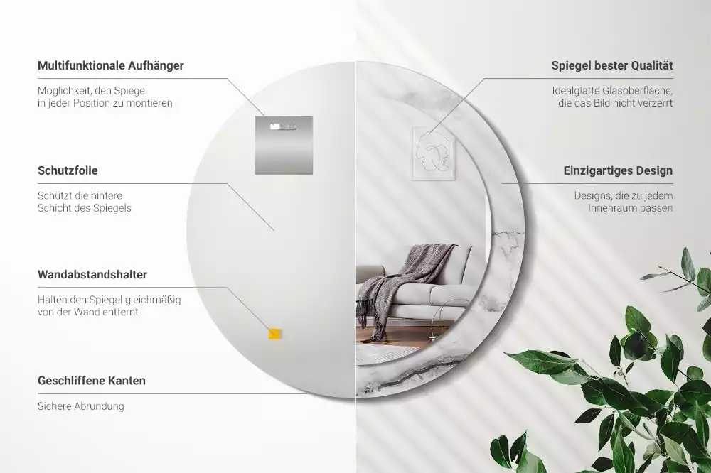 Oglindă rotundă ramă cu imprimeu Marmură albă