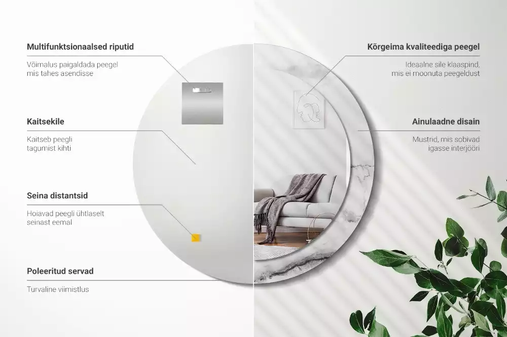 Oglindă rotundă ramă cu imprimeu Marmură albă