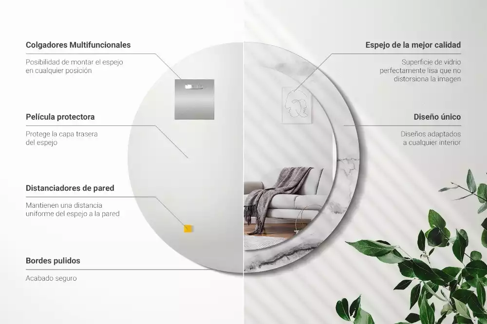 Oglindă rotundă ramă cu imprimeu Marmură albă