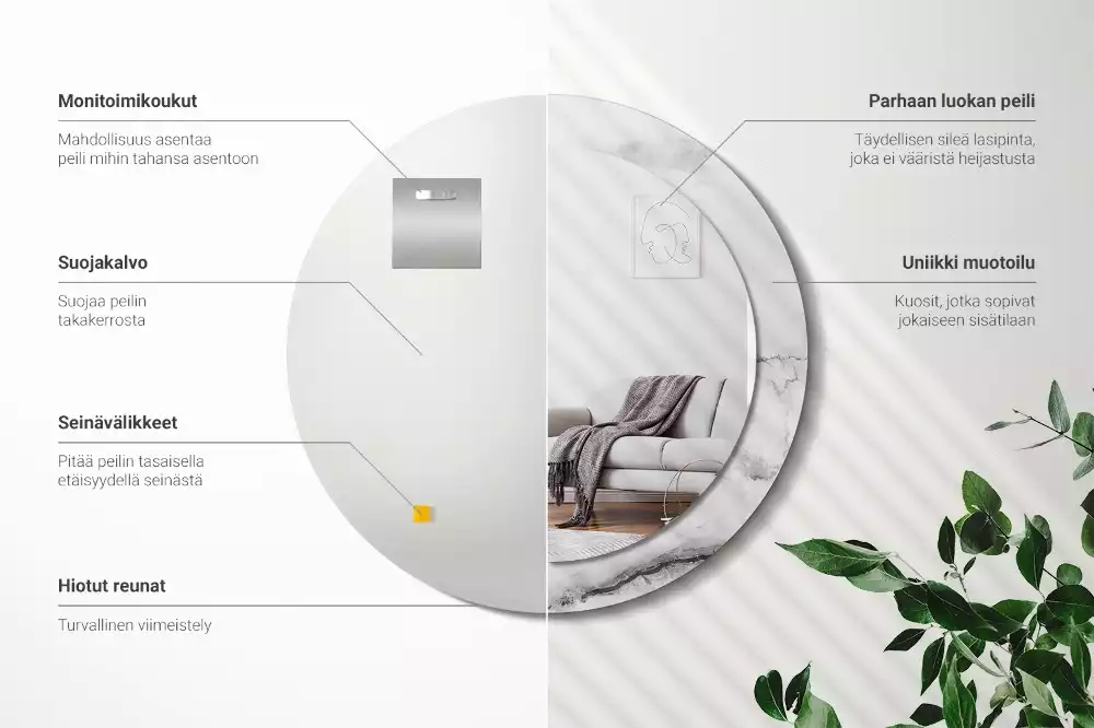 Oglindă rotundă ramă cu imprimeu Marmură albă