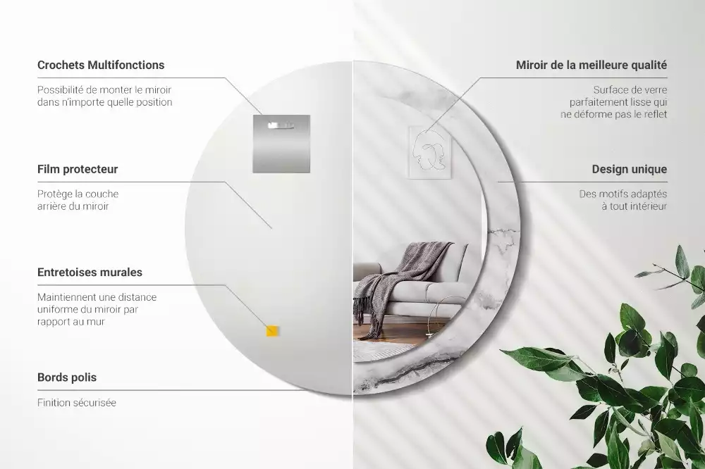 Oglindă rotundă ramă cu imprimeu Marmură albă