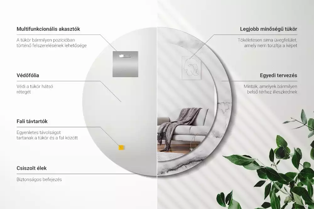 Oglindă rotundă ramă cu imprimeu Marmură albă