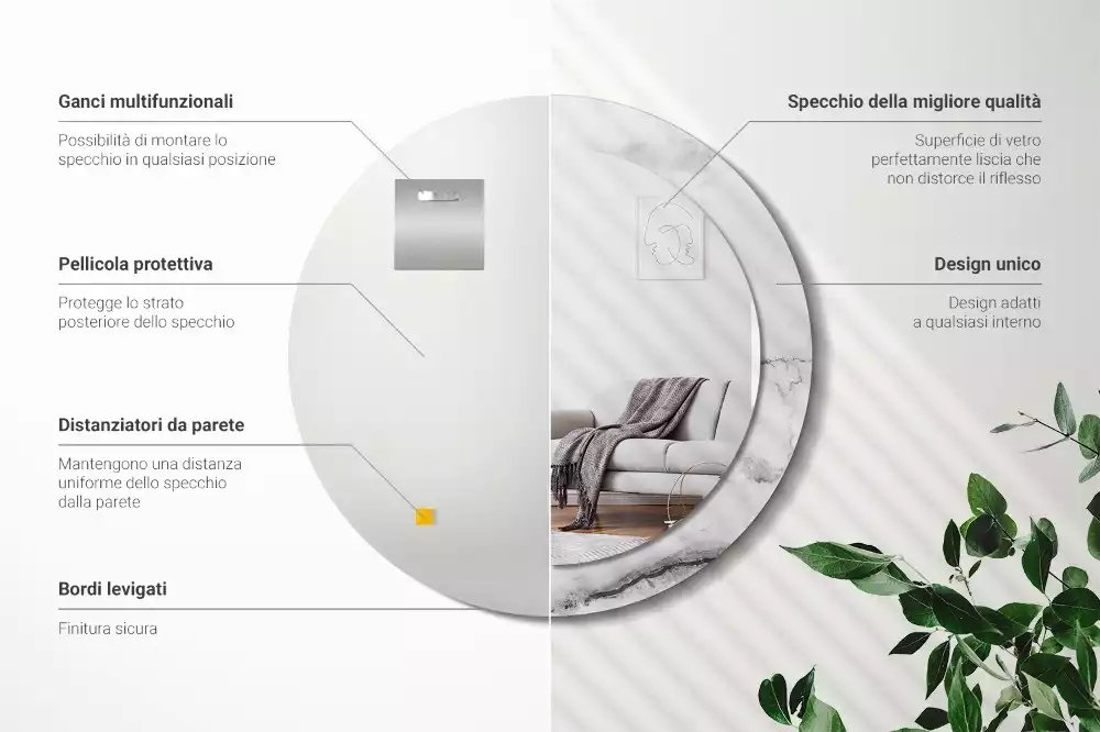 Oglindă rotundă ramă cu imprimeu Marmură albă