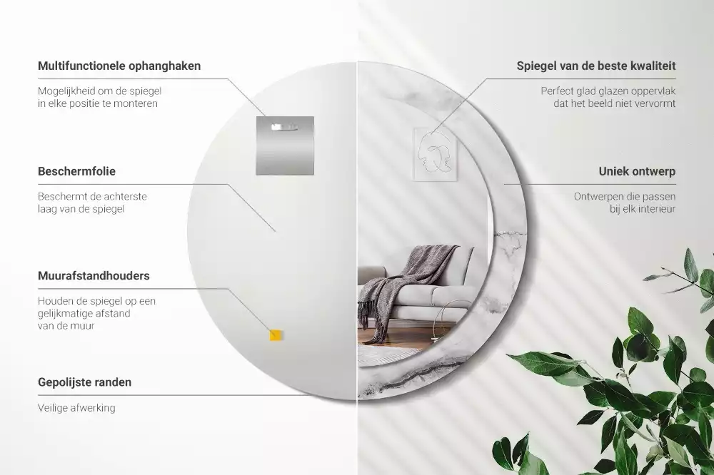 Oglindă rotundă ramă cu imprimeu Marmură albă