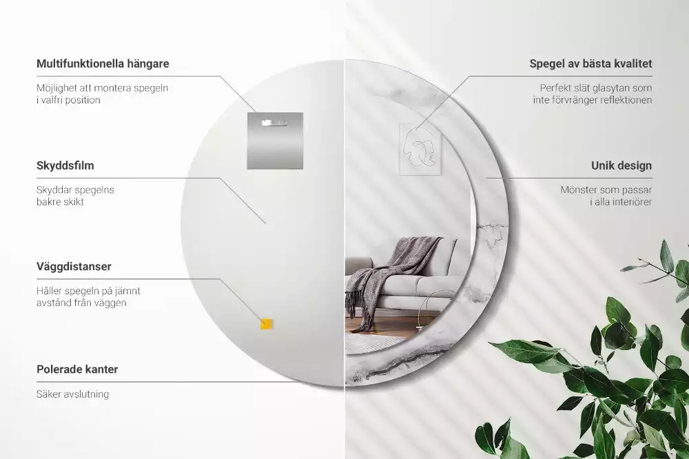 Oglindă rotundă ramă cu imprimeu Marmură albă