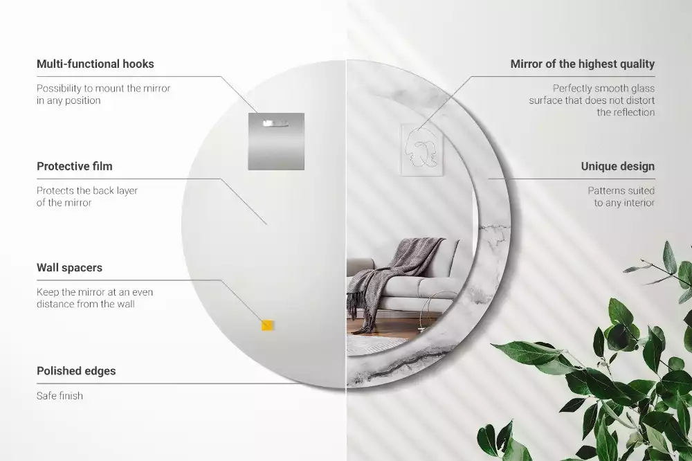 Oglindă rotundă ramă cu imprimeu Marmură albă