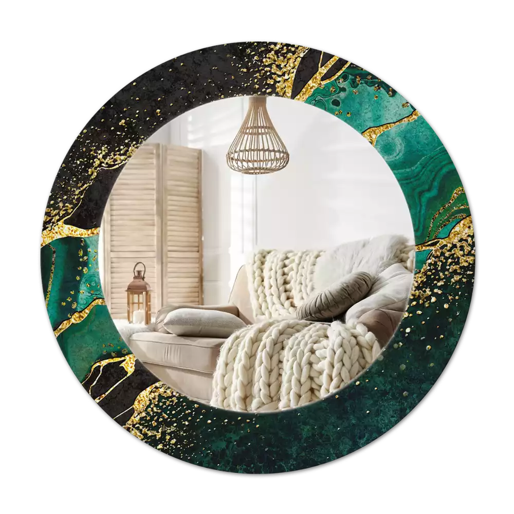 Oglindă cu decor rotundă Marmură verde