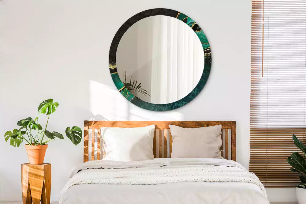 Oglindă cu decor rotundă Marmură verde