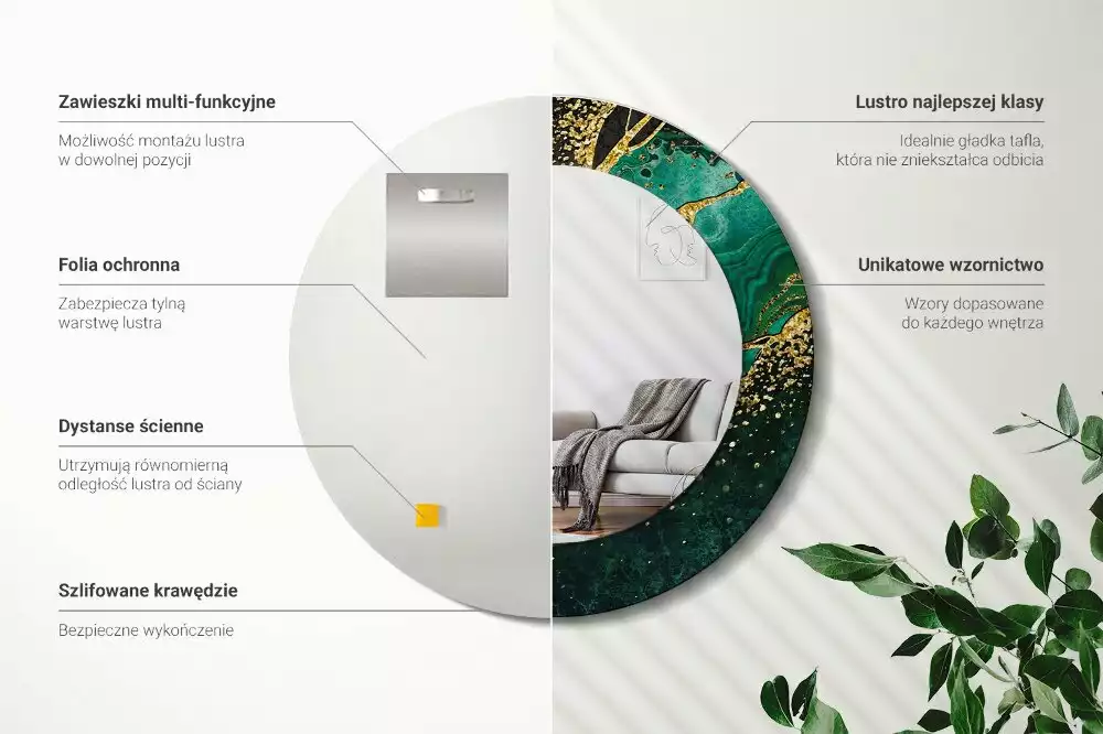 Oglindă cu decor rotundă Marmură verde