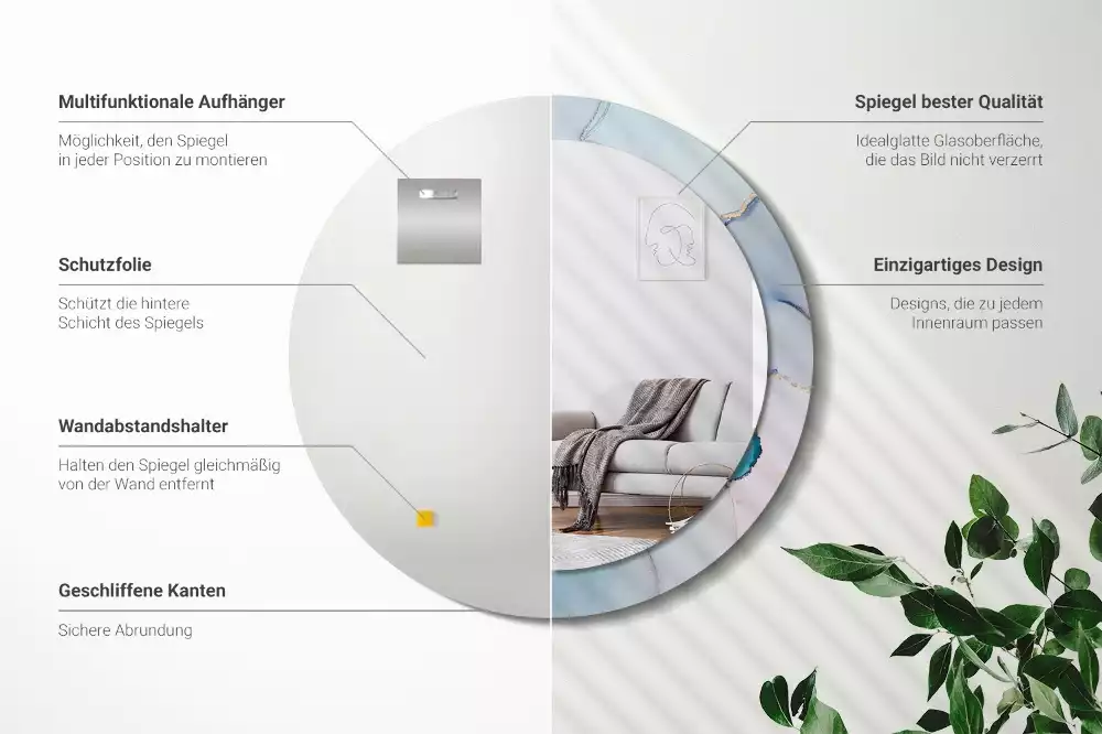 Oglindă rotundă ramă cu imprimeu Lichid abstract