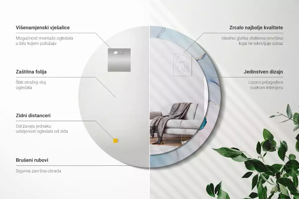 Oglindă rotundă ramă cu imprimeu Lichid abstract
